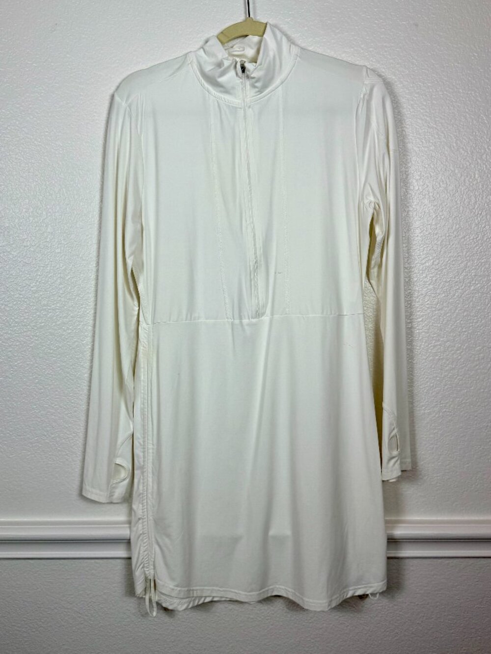 BloqUV XL Zip Neck Dress Long Sleeve White Cover-Up Women's Lightweight Swim Si